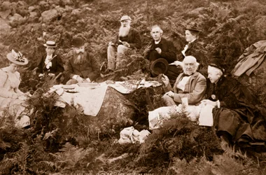 Gladstone picnicking at Black Craig Castle, print by J. Valentine, 1893